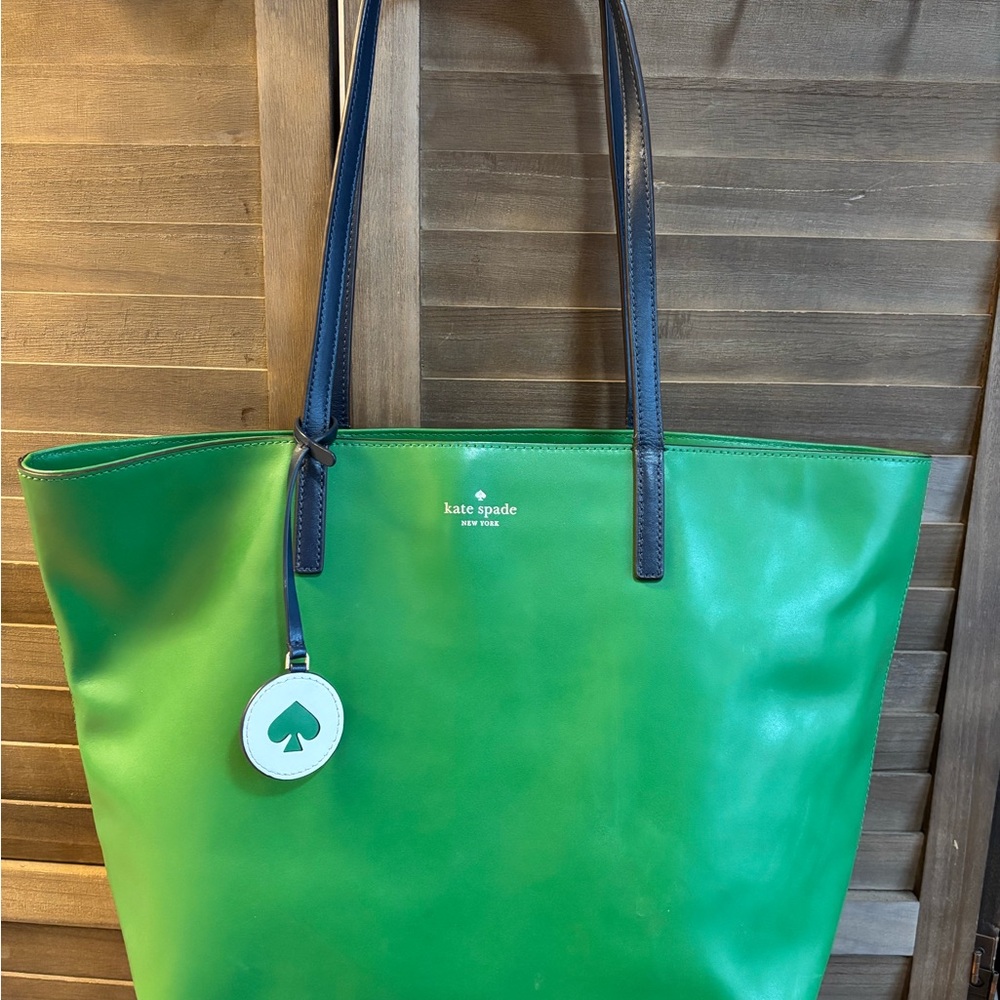 Kate Spade Green & Navy Leather Tanya Tote